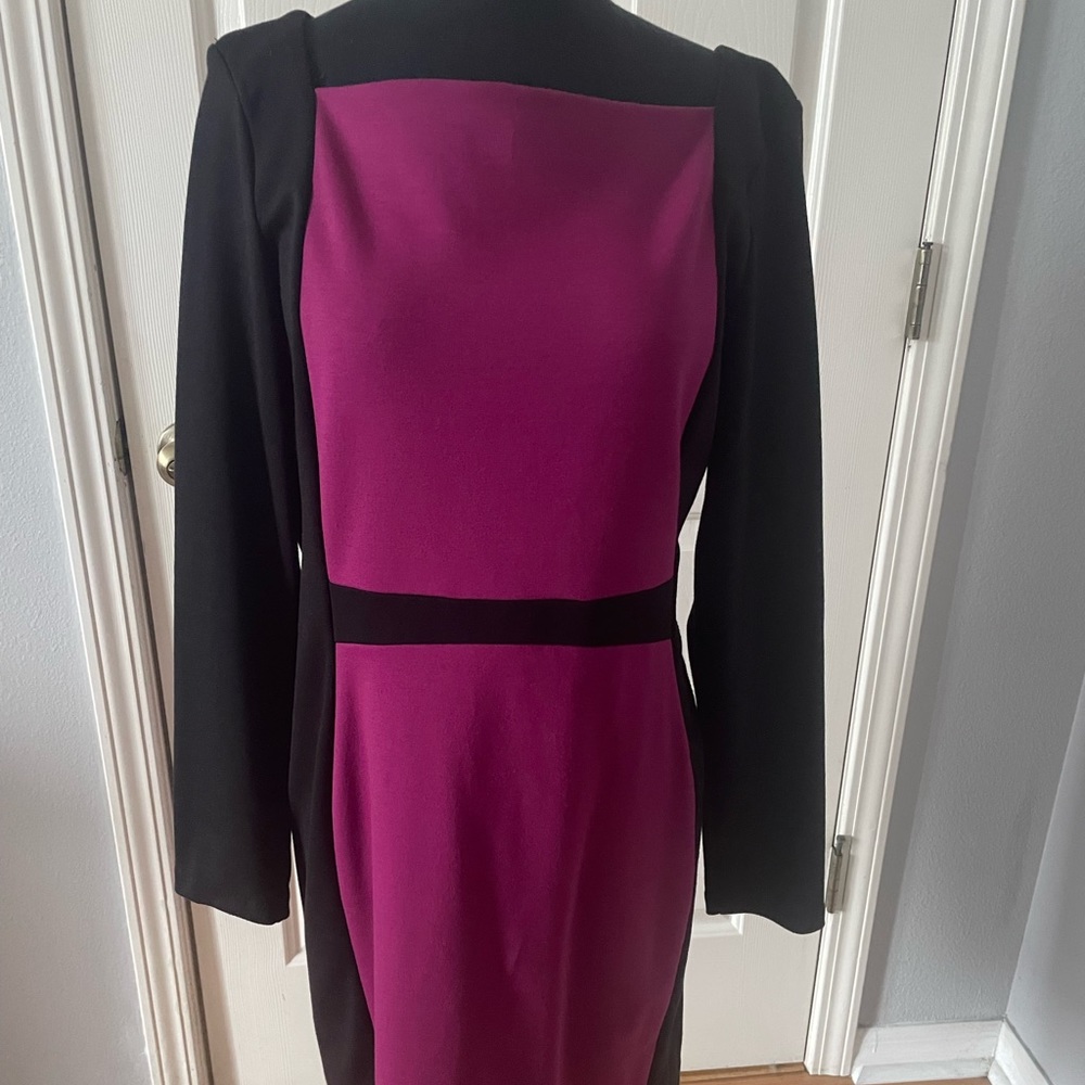 Narciso Rodriguez Raspberry & Black Long-sleeve Color-block Ponte Dress Sz M